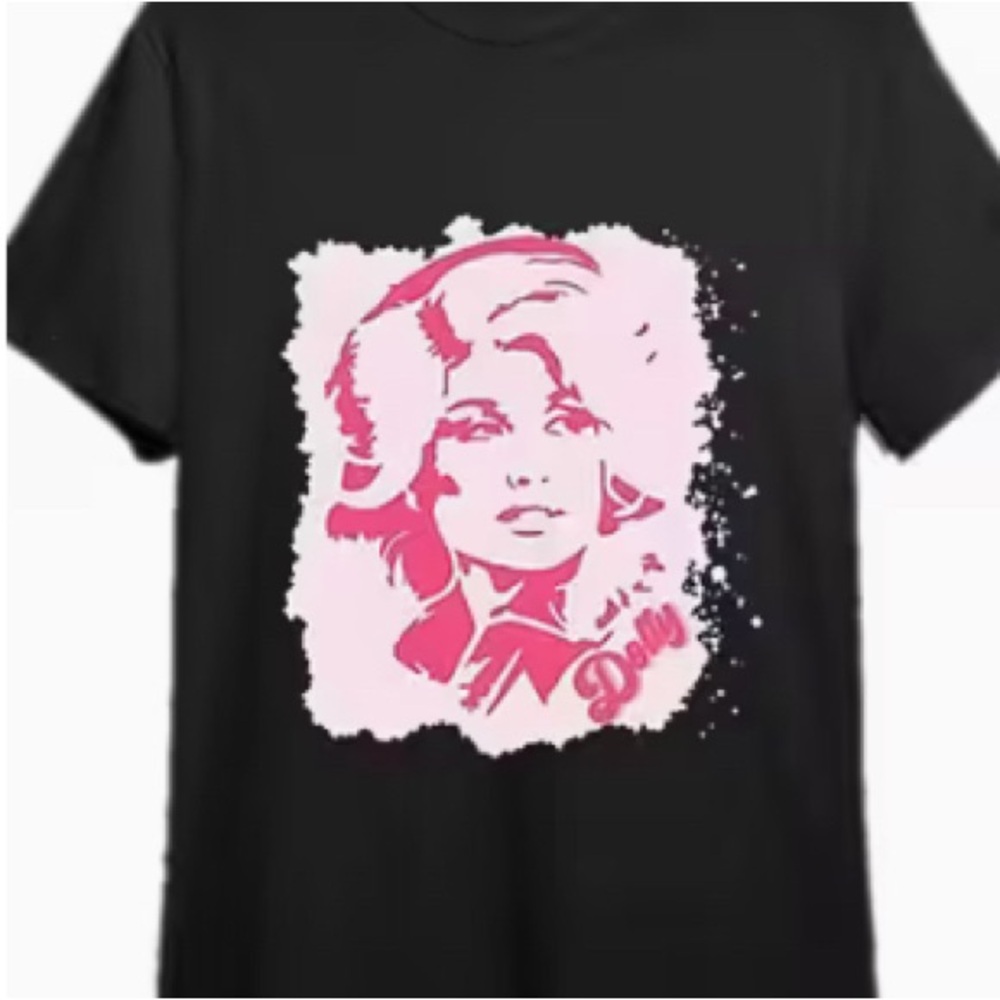 Dolly Parton Black T-Shirt with Pink Graphic